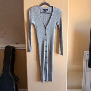 Gray Ribbed Long Sleeve Maxi Dress